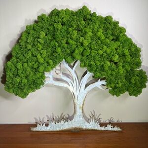 Green and White Mixed Media Tree Art